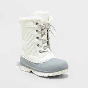 All In Motion Kids Leather Faux Fur Lace-Up Ankle Winter Boots Waterproof
