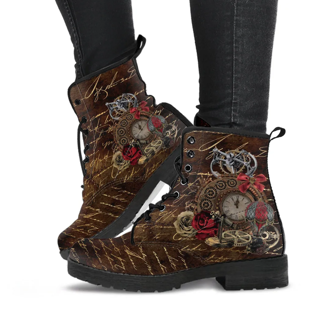 Combat Boots - Steampunk Inspired Design #111 | Grunge Unisex Adult Shoes, Vegan Leather Handmade Lace Up, Custom Boho Victorian Steampunk
