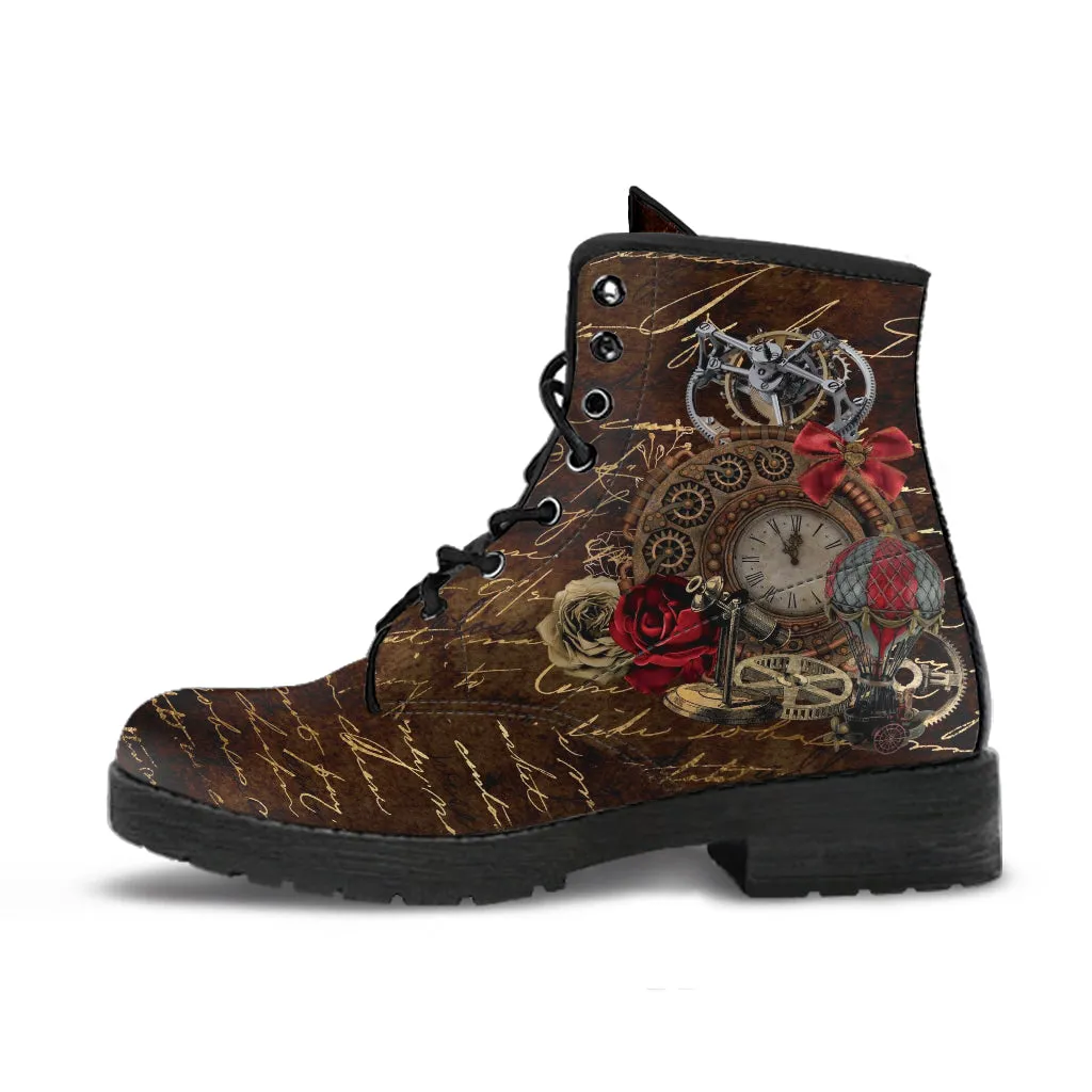 Combat Boots - Steampunk Inspired Design #111 | Grunge Unisex Adult Shoes, Vegan Leather Handmade Lace Up, Custom Boho Victorian Steampunk