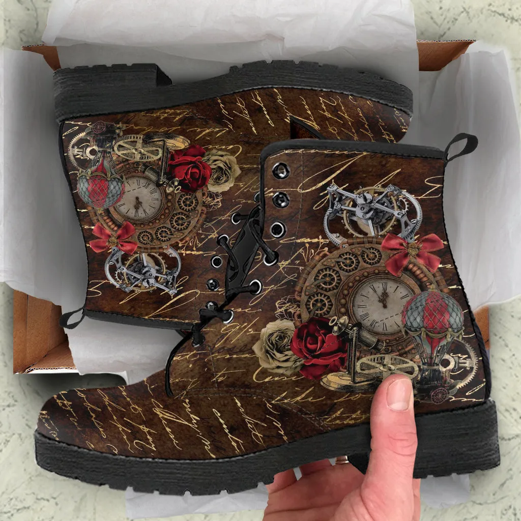 Combat Boots - Steampunk Inspired Design #111 | Grunge Unisex Adult Shoes, Vegan Leather Handmade Lace Up, Custom Boho Victorian Steampunk