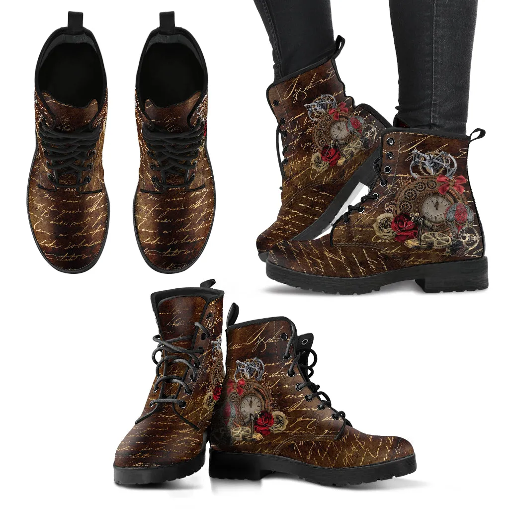 Combat Boots - Steampunk Inspired Design #111 | Grunge Unisex Adult Shoes, Vegan Leather Handmade Lace Up, Custom Boho Victorian Steampunk
