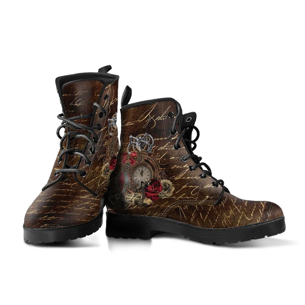 Combat Boots - Steampunk Inspired Design #111 | Grunge Unisex Adult Shoes, Vegan Leather Handmade Lace Up, Custom Boho Victorian Steampunk