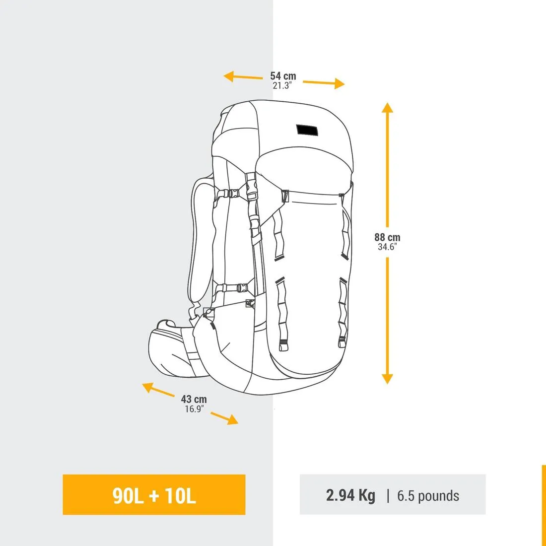 Men’s trekking backpack 90 10L - MT900 Symbium